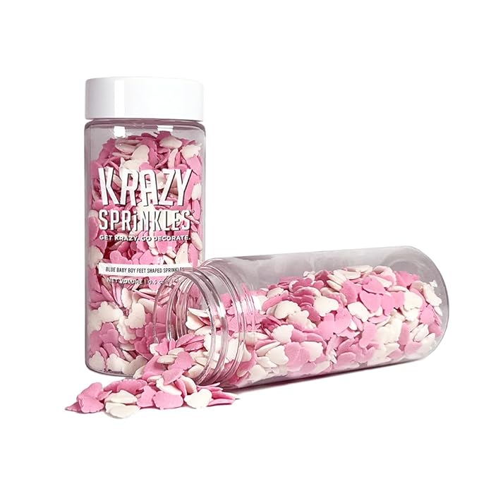 Krazy Sprinkles Pink Baby Feet Shapes (1/2 cup 1x Jar) | Brilliant Sprinkles for Memorable Events Baking & Decorating by Bakell