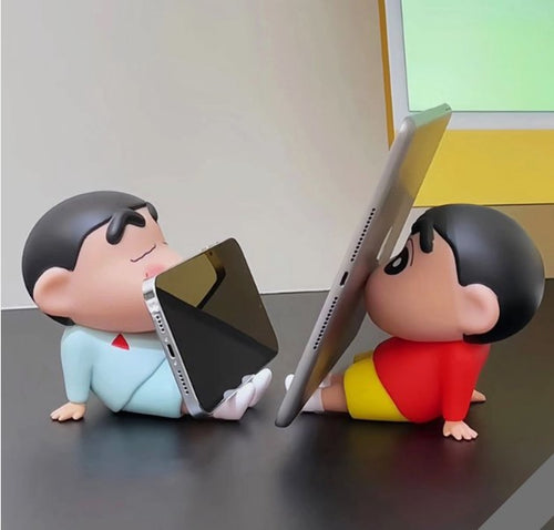 Anime Crayon Shin-Chan Phone Holder Kawaii Desktop Ornaments Cartoon Figure Figurines Cute Boochan Ipad Holder Kids Toy Gifts