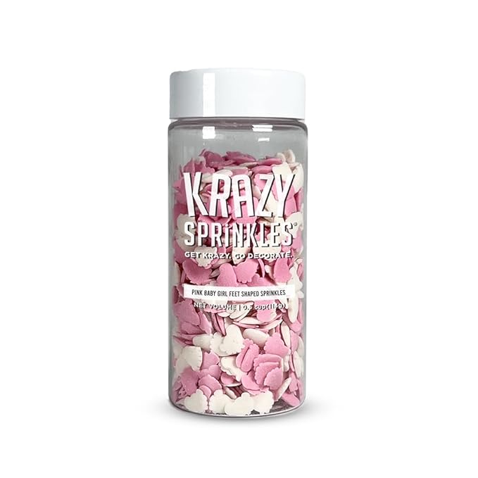 Krazy Sprinkles Pink Baby Feet Shapes (1/2 cup 1x Jar) | Brilliant Sprinkles for Memorable Events Baking & Decorating by Bakell