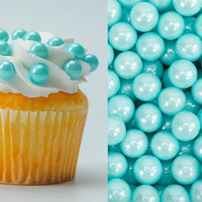 Krazy Sprinkles Light Blue Pearl 8mm Beads - (1/2 cup 1x Jar) | Sprinkles for Baking & Decorating by Bakell