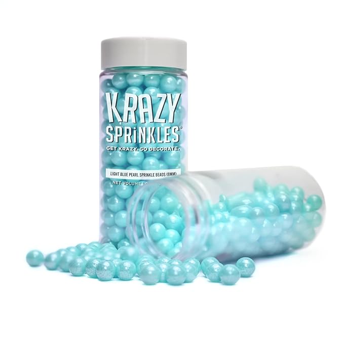 Krazy Sprinkles Light Blue Pearl 8mm Beads - (1/2 cup 1x Jar) | Sprinkles for Baking & Decorating by Bakell