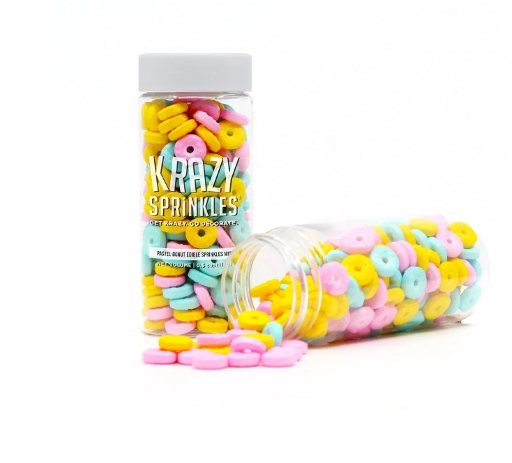 Pastel Donut Shaped Sprinkles (1/2 Cup, 1x Jar) Candy Decor for Cakes & Baking by Krazy Sprinkles