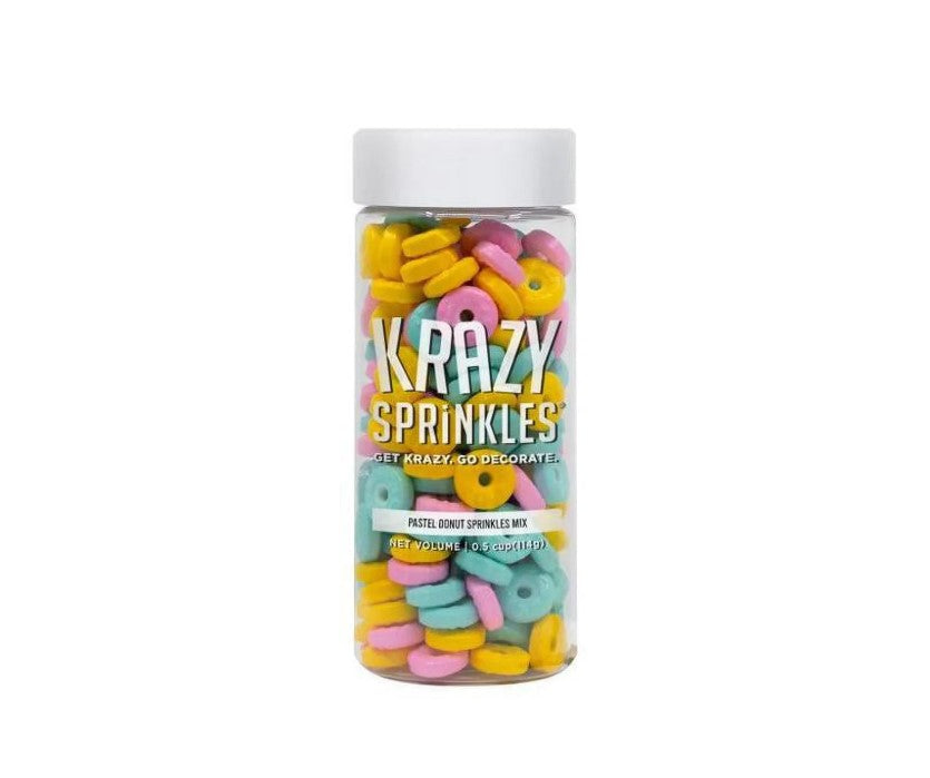 Pastel Donut Shaped Sprinkles (1/2 Cup, 1x Jar) Candy Decor for Cakes & Baking by Krazy Sprinkles