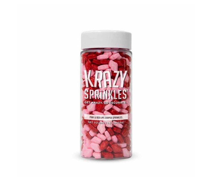 Red and Pink Lips Shaped Sprinkles (1/2 Cup, 1x Jar) Candy Decor for Cakes & Baking by Krazy Sprinkles