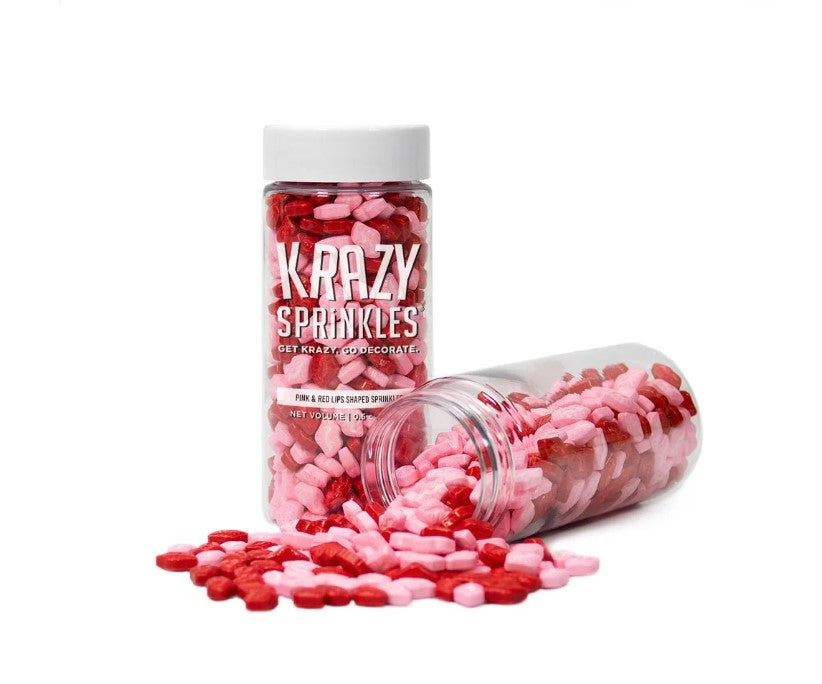 Red and Pink Lips Shaped Sprinkles (1/2 Cup, 1x Jar) Candy Decor for Cakes & Baking by Krazy Sprinkles