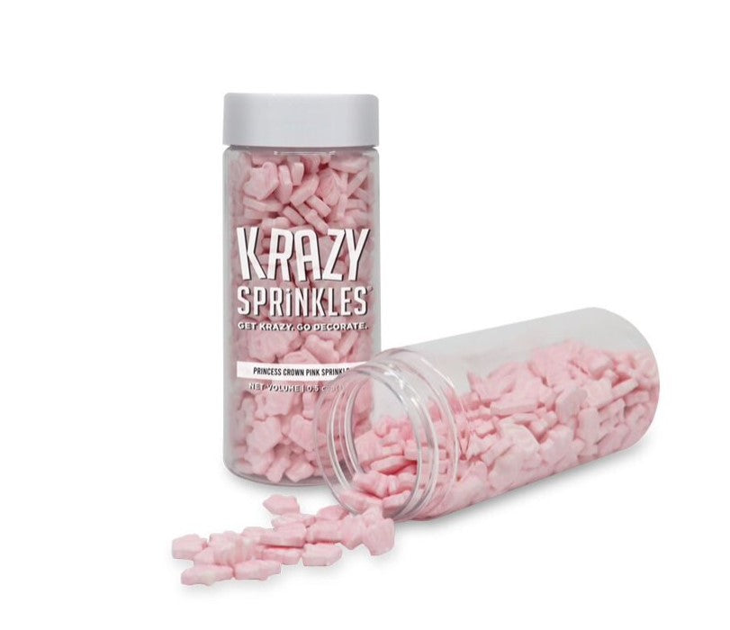 Pink Princess Crown Shaped Sprinkles (1/2 Cup, 1x Jar) Candy Decor for Cakes & Baking by Krazy Sprinkles