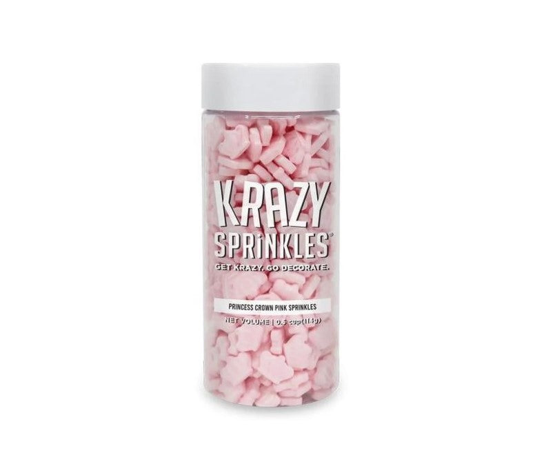 Pink Princess Crown Shaped Sprinkles (1/2 Cup, 1x Jar) Candy Decor for Cakes & Baking by Krazy Sprinkles