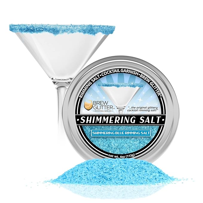 Brew Glitter - Shimmering Blue Rimming Salt (4oz, 1x Bar Tin) Edible Glitter Blended Cocktail Garnish for Mixed Drinks and Beverages