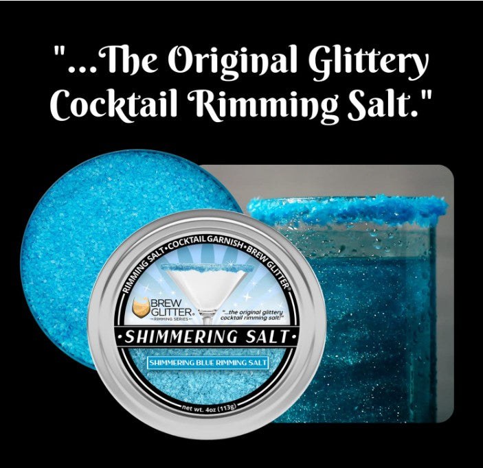 Brew Glitter - Shimmering Blue Rimming Salt (4oz, 1x Bar Tin) Edible Glitter Blended Cocktail Garnish for Mixed Drinks and Beverages