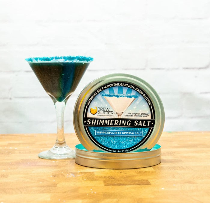 Brew Glitter - Shimmering Blue Rimming Salt (4oz, 1x Bar Tin) Edible Glitter Blended Cocktail Garnish for Mixed Drinks and Beverages