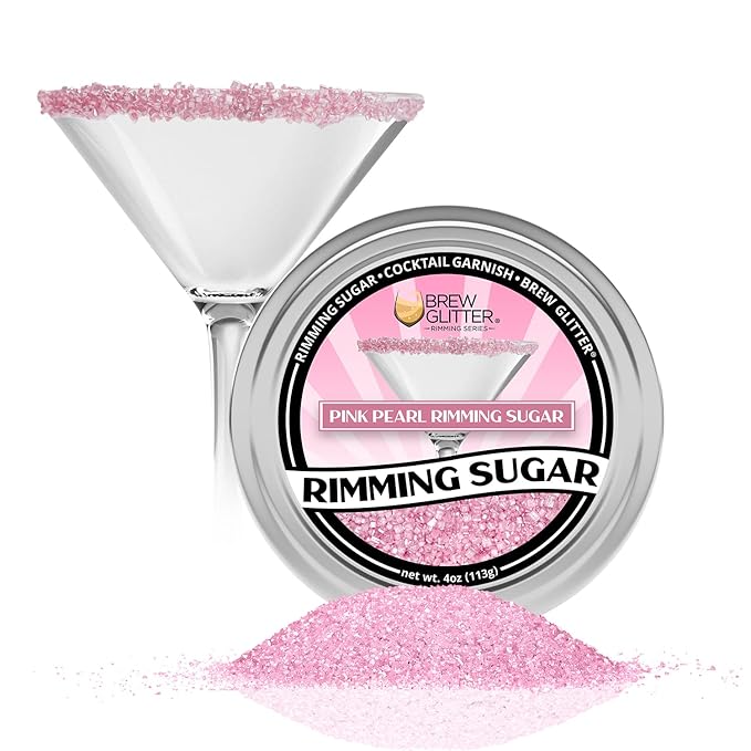 Brew Glitter - Pink Pearl Rimming Sugar (4oz, 1x Bar Tin) Cocktail Garnish for Mixed Drinks & Refreshments