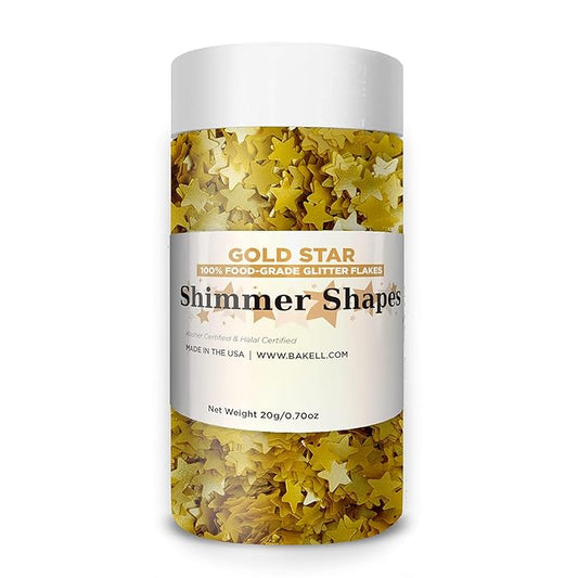 Bakell's Gold Star Shape (20g, 1x Jar) | Edible Glitter Shapes for Cake Decorating and other Delights!