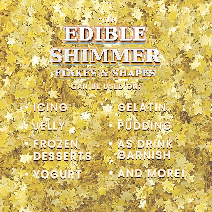 Bakell's Gold Star Shape (20g, 1x Jar) | Edible Glitter Shapes for Cake Decorating and other Delights!