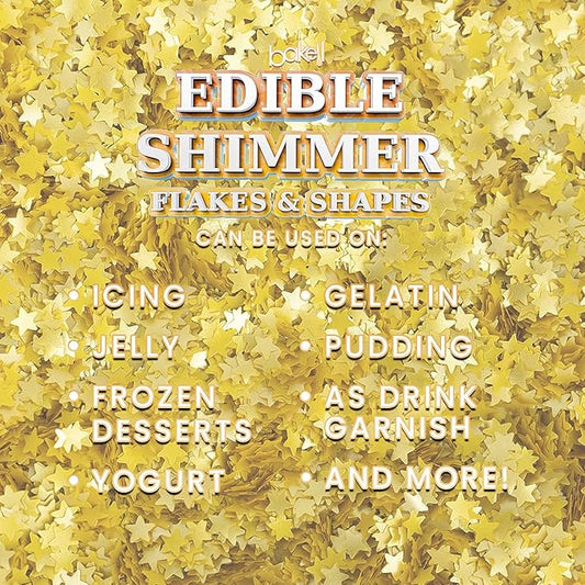 Bakell's Gold Star Shape (20g, 1x Jar) | Edible Glitter Shapes for Cake Decorating and other Delights!