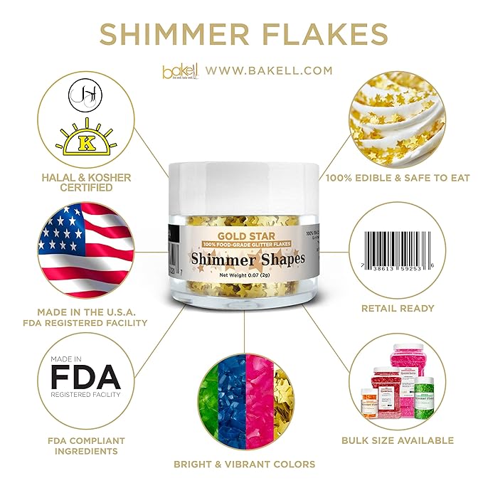 Bakell's Gold Star Shape (20g, 1x Jar) | Edible Glitter Shapes for Cake Decorating and other Delights!