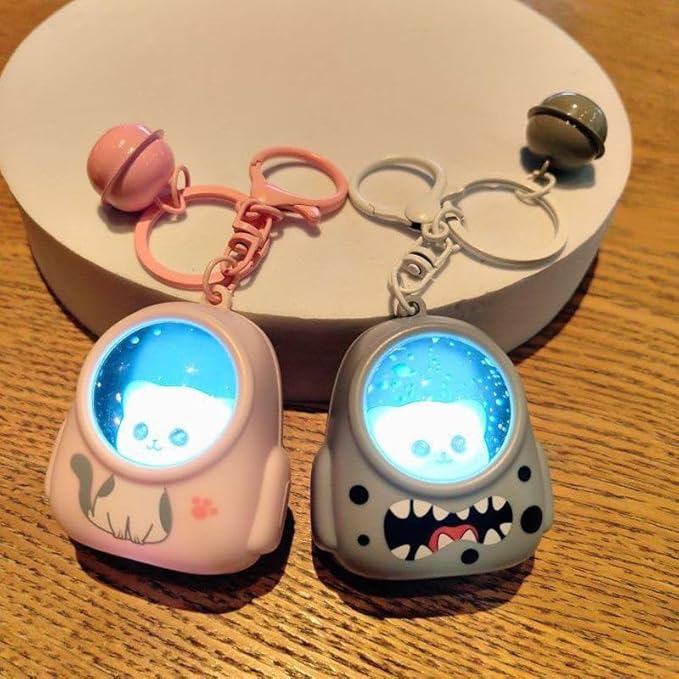 Cute Bag Small Night Light Keychains Kawaii Bags Cat Light Key Chain Astronaut keychain Car Bag Pendant (Pack of 1)