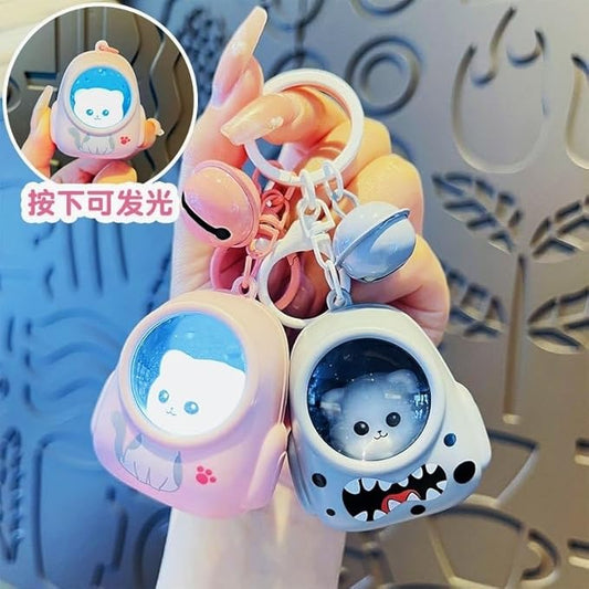 Cute Bag Small Night Light Keychains Kawaii Bags Cat Light Key Chain Astronaut keychain Car Bag Pendant (Pack of 1)
