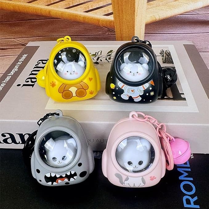 Cute Bag Small Night Light Keychains Kawaii Bags Cat Light Key Chain Astronaut keychain Car Bag Pendant (Pack of 1)