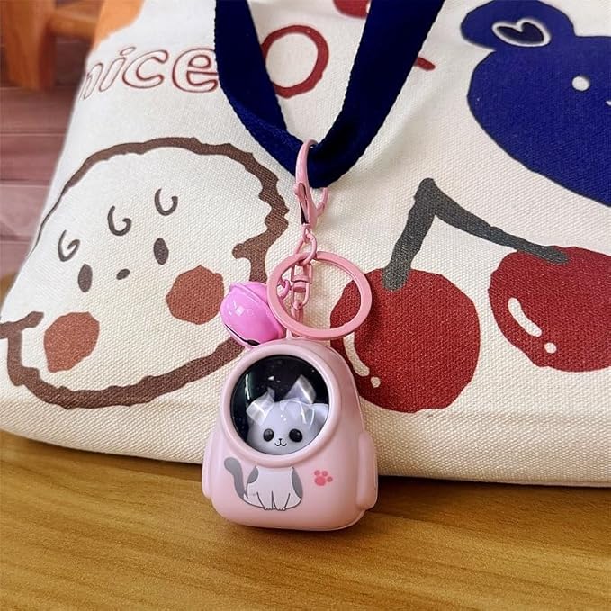 Cute Bag Small Night Light Keychains Kawaii Bags Cat Light Key Chain Astronaut keychain Car Bag Pendant (Pack of 1)