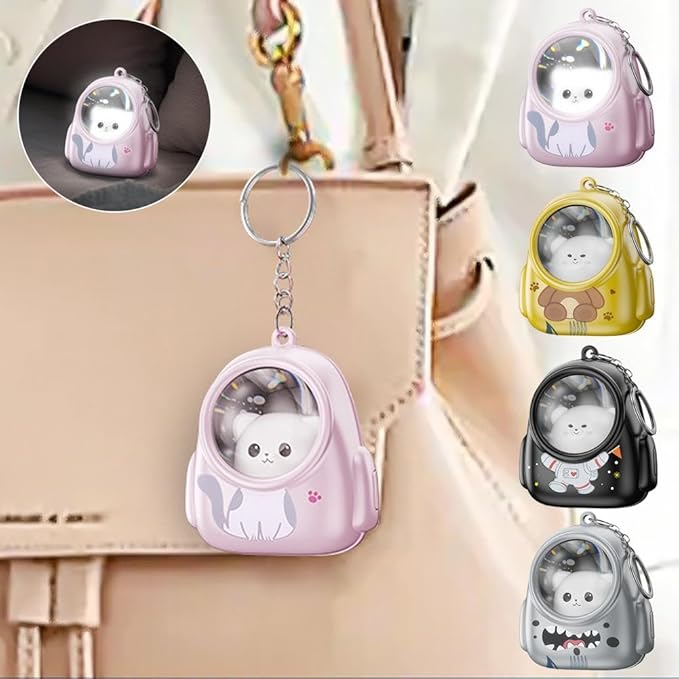 Cute Bag Small Night Light Keychains Kawaii Bags Cat Light Key Chain Astronaut keychain Car Bag Pendant (Pack of 1)
