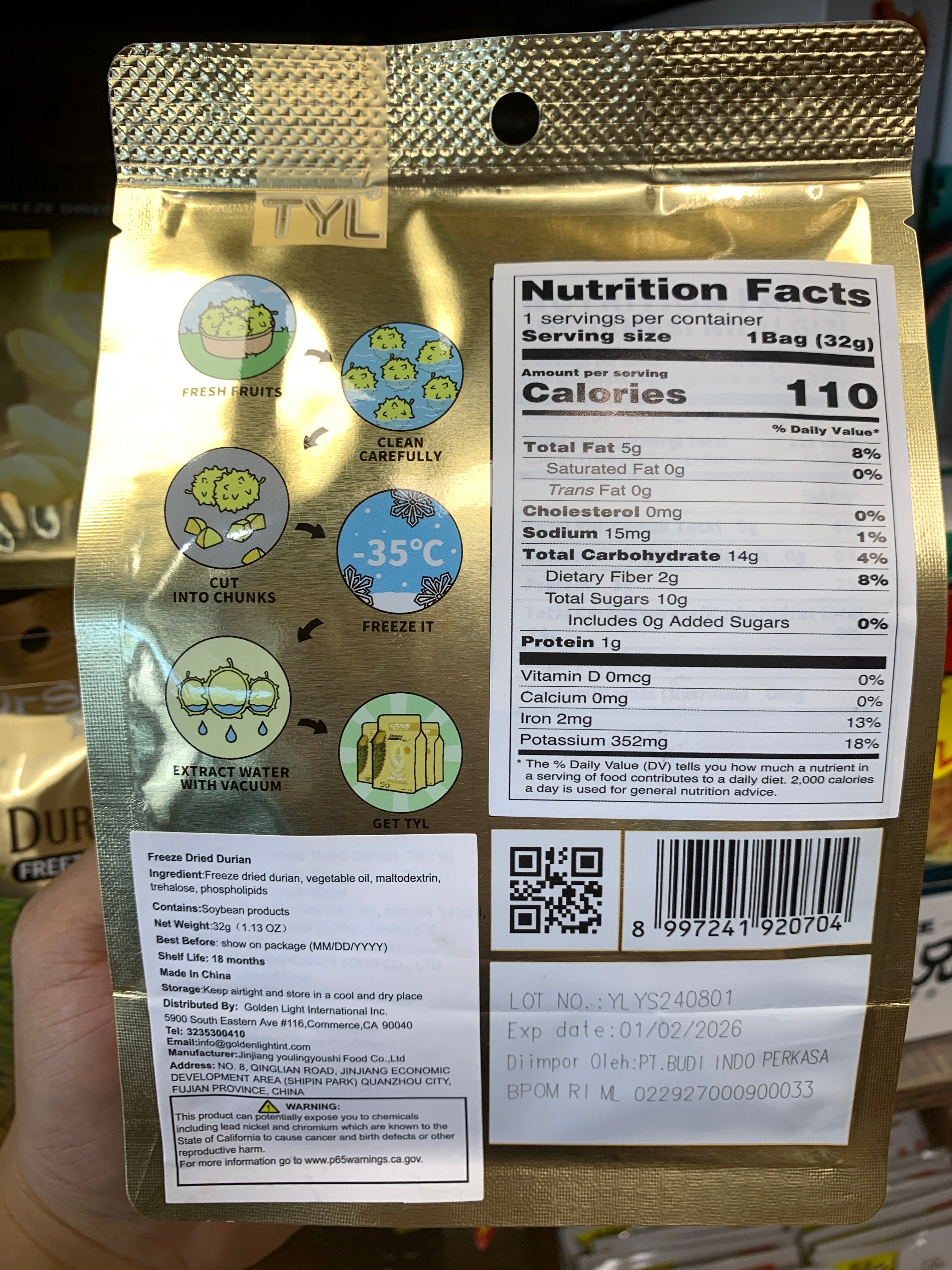 Youlingyoushi Durian Freeze Dried 32g