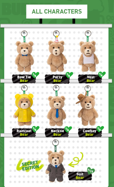 POP MART Gong Ted 2 Series Confirmed Keychain Plush Figure Toys Dolls Decor