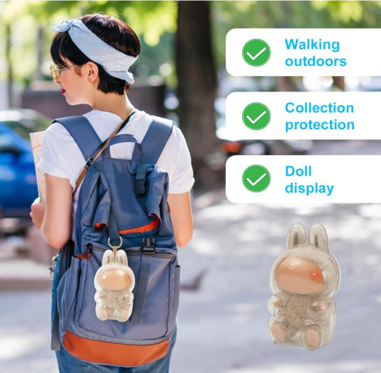 Protective Case for LABUBU, Clear Display Case with Keychain, (Doll Excluded, 1PCS Style B Sitting)